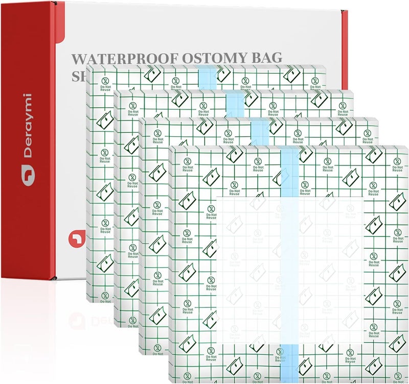 DERAYMI 50 Pack Waterproof Ostomy Bag Shower Covers with Non-Stick Center Pad, Ostomy Supplies Colostomy Ileostomy Urostomy Pouches Shower Guard Shields – Hands-Free Showering Leakproof Seal 8"x 8" - Image 1